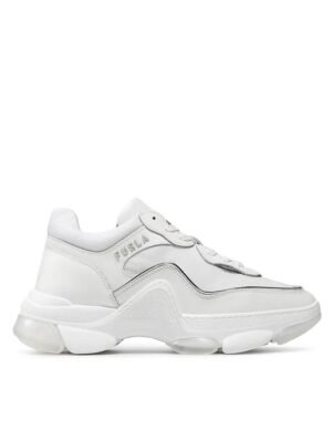 Furla Sneakers Wonderfurla Lace-Up din piele si material textil Alb/Argintiu